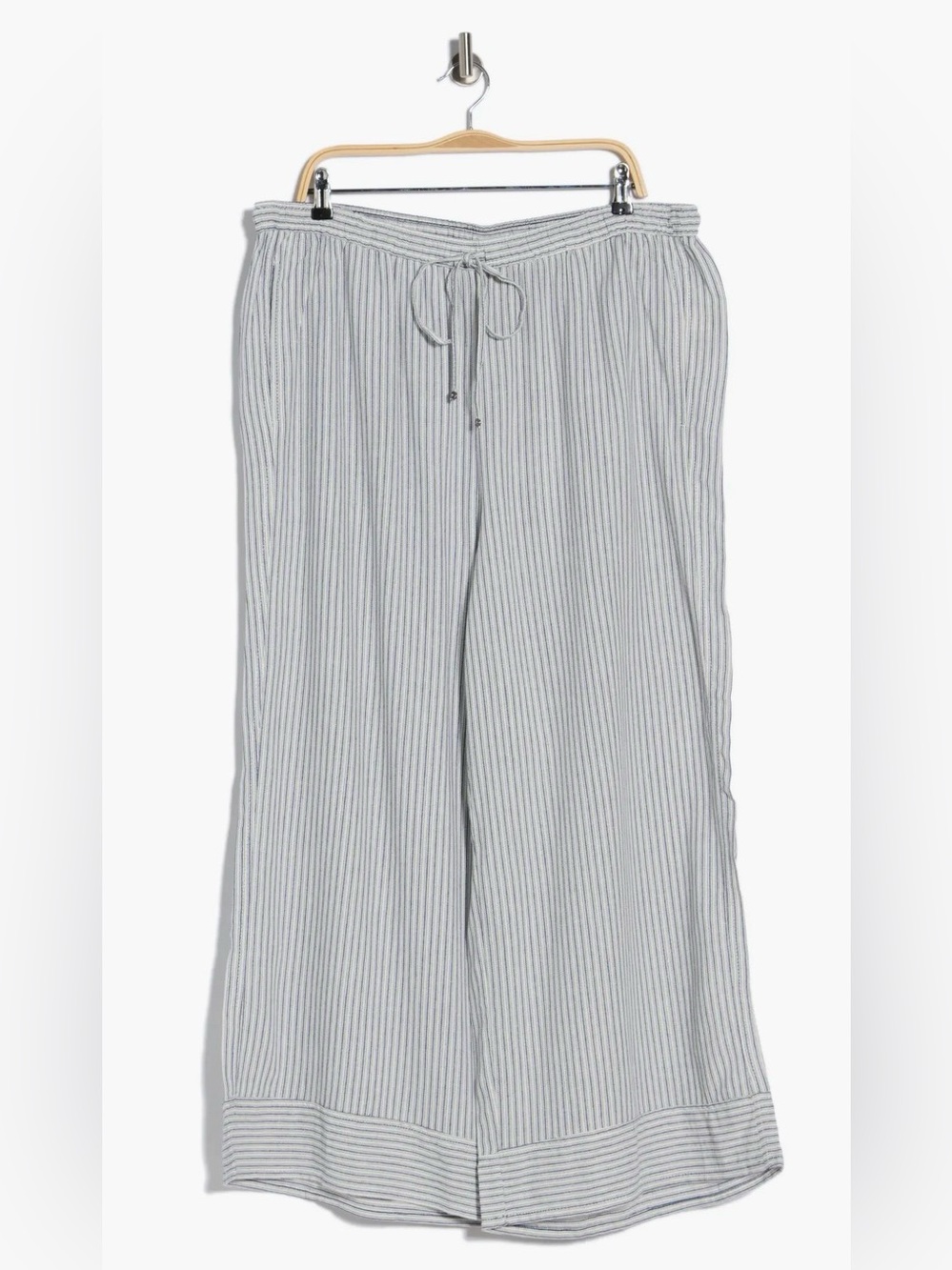 Max Studio London Blended Wide Leg Trousers in Navy & Cream Stripes Size L